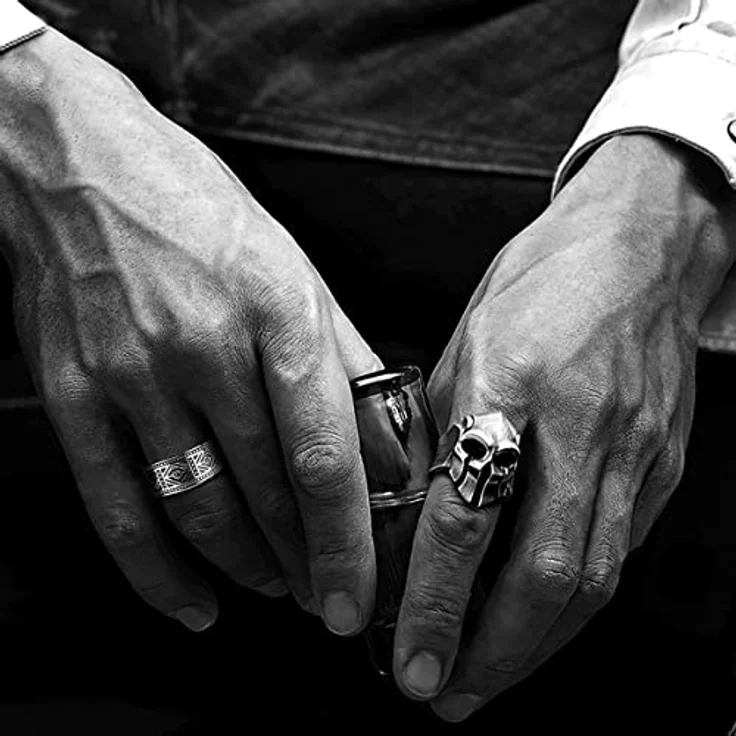 KONFEN Spartan Ring Silber, Verstellbarer Totenkopf Offener Ring aus 925 Sterling Silber, Retro Wikinger Schmuck für Damen und Herren, Ideal als Geschenk für Unisex – Bild 5