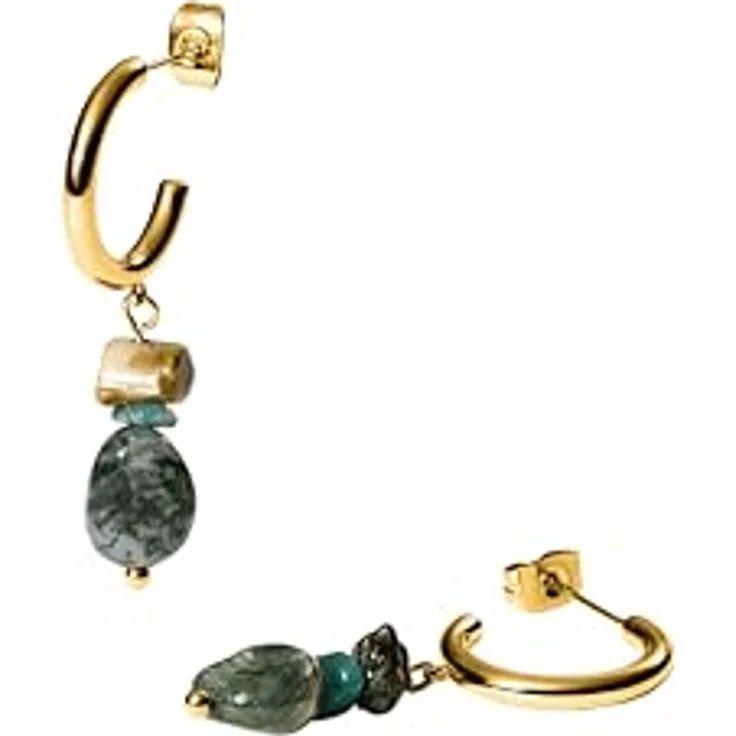 Purelei Island Dream Ohrringe – Creolen mit Amazonit, grünem Achat & Albite-Jade – Edelstahl 18K vergoldet – Damen Hängeohrringe 37 mm – Sommerlicher Boho-Look in Gold – Bild 1