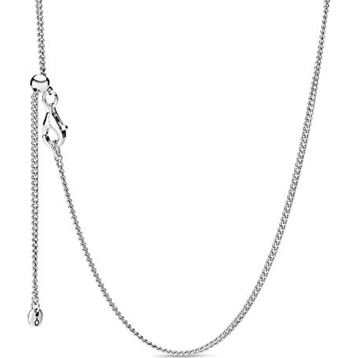 PANDORA Damen-Kette ohne Anhänger, 925 Sterling Silber, verstellbar mit Schiebeverschluss und verschlungenen Kettengliedern – Bild 1