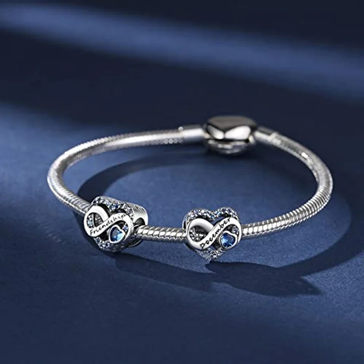 BIZK Damen Unendlichkeit Geburtsstein Charm Anhänger, 925 Sterling Silber mit klaren hellblauen Zirkon Steinen, Weihnachten Geschenk für Freundin (Dezember) – Bild 2