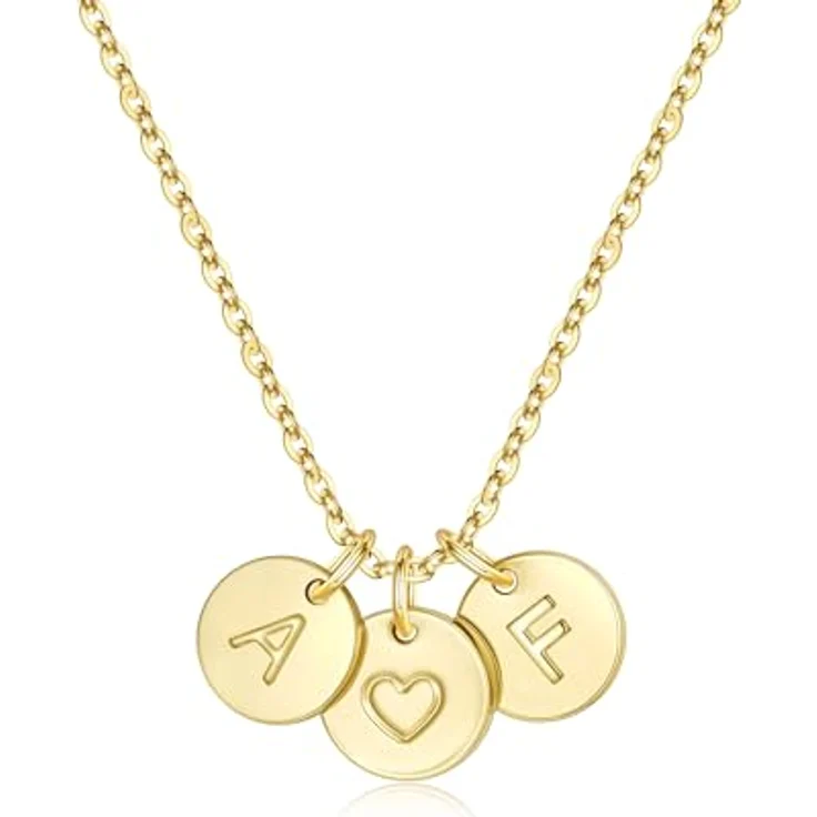 TINGN Doppel Buchstabenkette mit Herz, personalisierte 14-karätige Gold Halskette für Damen, A F, 18"+2.5" verstellbar, hypoallergen – Bild 1
