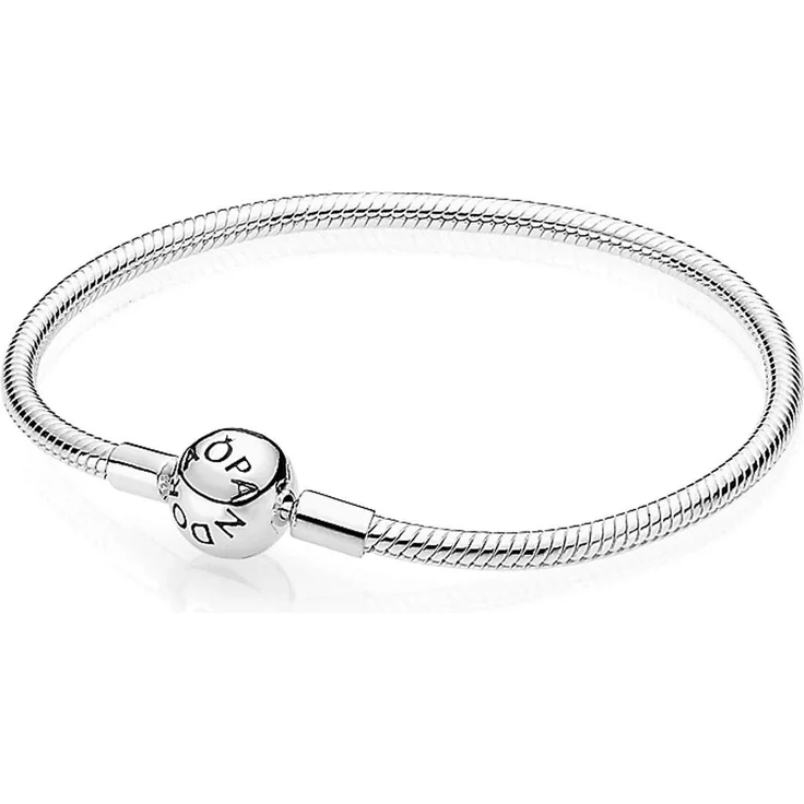 Pandora Silberarmband 594595C00, Damenarmband aus 925 Sterlingsilber mit Kugelverschluss, polierte Schlangenkette, Stärke 3 mm