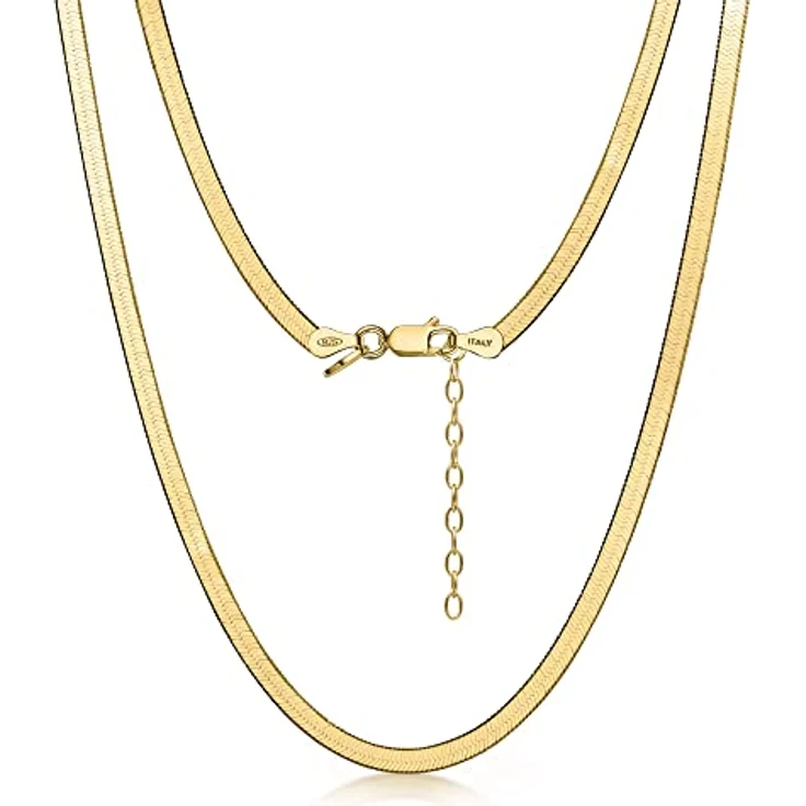 Amberta Flache Schlangen Halskette, 925 Sterling Silber 18K vergoldet, 3 mm, 41 cm – Bild 1