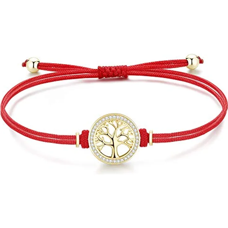 Jrêveinfini Lebensbaum Armband Damen Mädchen Kinder, Gold Silber 925, Stoff Glücksbringer Rot, personalisierte Geschenke für Frauen và Mädchen