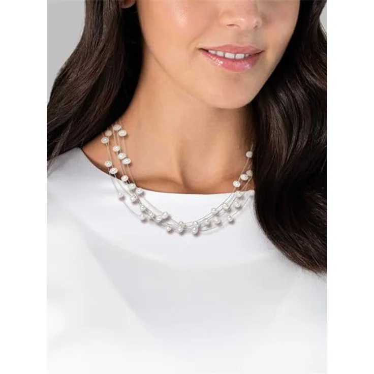 Valero Pearls Damen Perlenkette, mehrreihig mit ovalen weißen Süßwasser-Zuchtperlen, 925 Sterling Silber, 50 cm, Karabinerverschluss – Bild 4