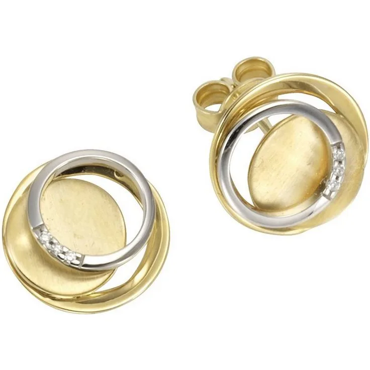 Orolino Paar Ohrstecker Gold 585 zweifarbig mit 6 Brillanten 0,02ct, glänzend, Damen