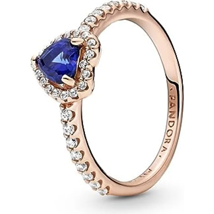PANDORA Ring Rosé funkelndes Herz, rosévergoldet mit blauem Zirkonia, Damenring 188421C01