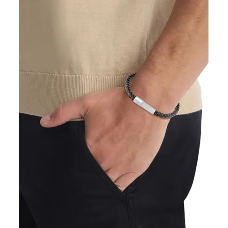 Calvin Klein INDUSTRIAL FACETS Herren-Armband, Schwarzes Leder mit Edelstahlverschluss, 18,5 cm plus 1 cm Verlängerung – Bild 3
