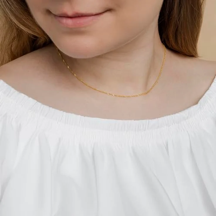 Amberta 925 Sterling Silber Halskette für Damen und Herren, Super Dünne Singapurkette, 45 cm, Gold, Hochglanzpolierte Oberfläche – Bild 2