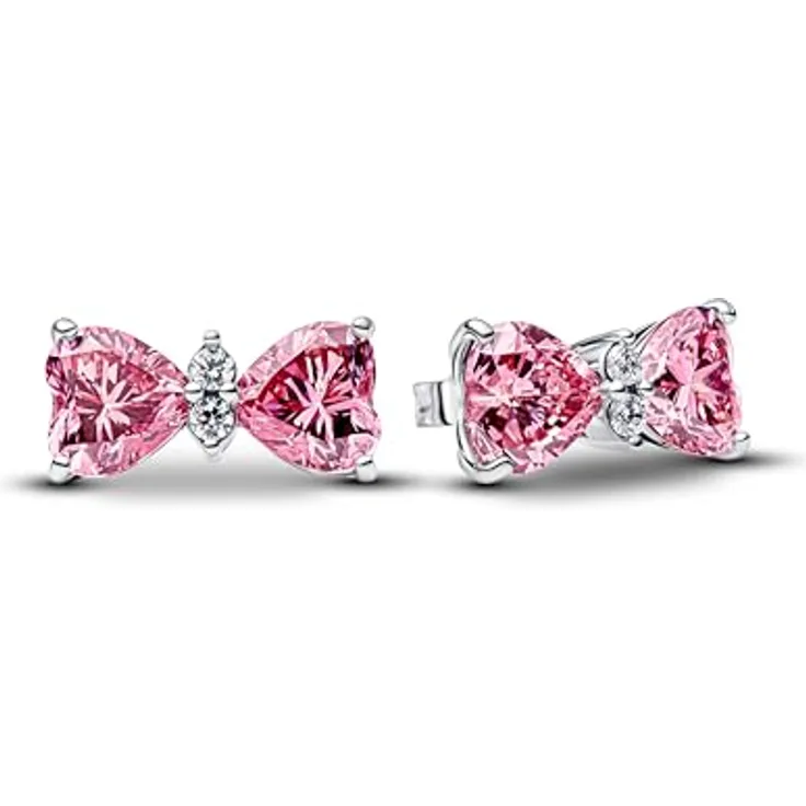 Pandora Paar Ohrstecker 294265C01, Sterlingsilber mit pinken Zirkonia-Steinen und Schleifenmotiv