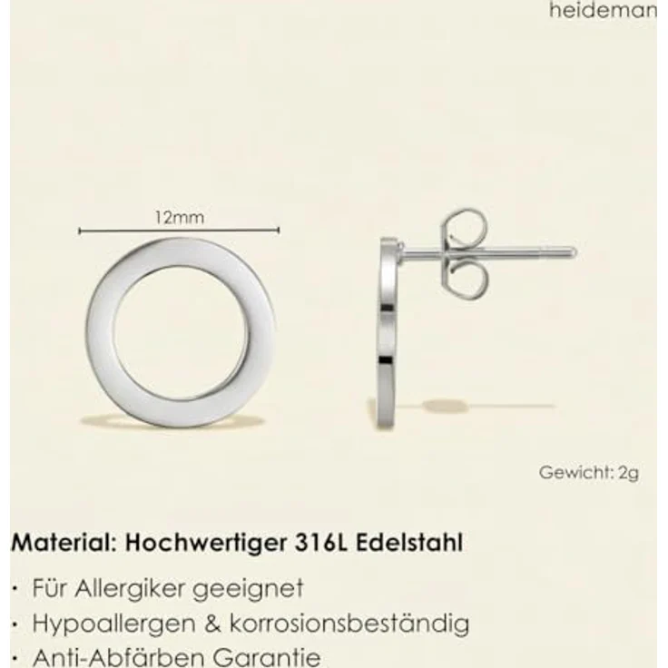 Heideman Ohrringe Damen Edelstahl Ohrstecker, zeitlos matt-silber, hypoallergen & nickelfrei, elegant für jeden Anlass – Bild 5
