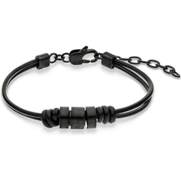 s.Oliver Herren Armband aus Echtleder, schwarz, mit Edelstahldetails, 22 cm, klassisches Design, perfekte Geschenkidee – Bild 1