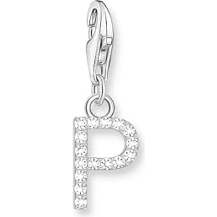 THOMAS SABO Charm-Anhänger Buchstabe P, 925 Sterling Silber mit weißen Steinen, Karabinerhakenverschluss – Bild 1