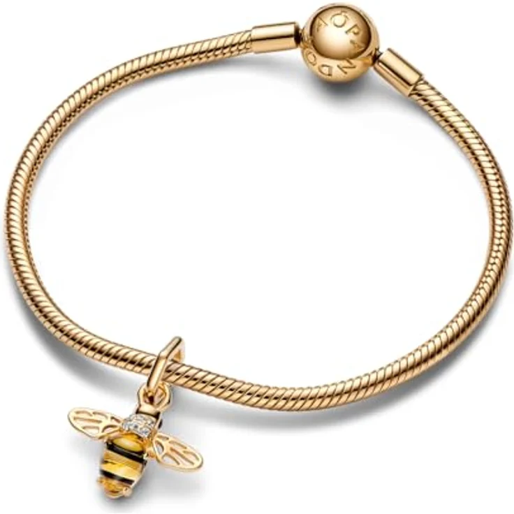 PANDORA Moments Funkelnde Biene Charm-Anhänger, 14 Karat vergoldete Metalllegierung mit Cubic Zirkonia und gelbem Cabochon, kompatibel mit Moments, 762672C01 – Bild 3
