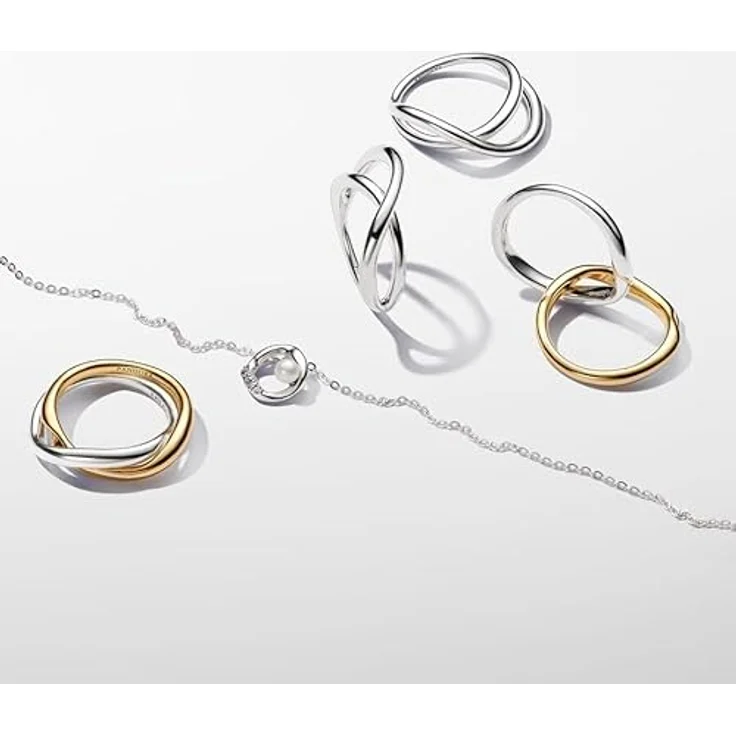 PANDORA Essence Organisch Geformter Pavé Kreis & Behandelte Süßwasserzuchtperlen Collier-Halskette aus Sterling Silber mit Zirkonia, 45cm – Bild 4