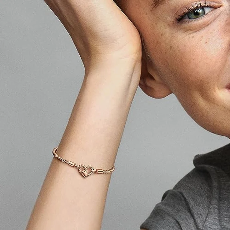 PANDORA Moments Studded Chain Armband, Sterling Silber mit 14 Karat rosévergoldeter Metalllegierung, 21 cm, kompatibel mit Moments – Bild 4