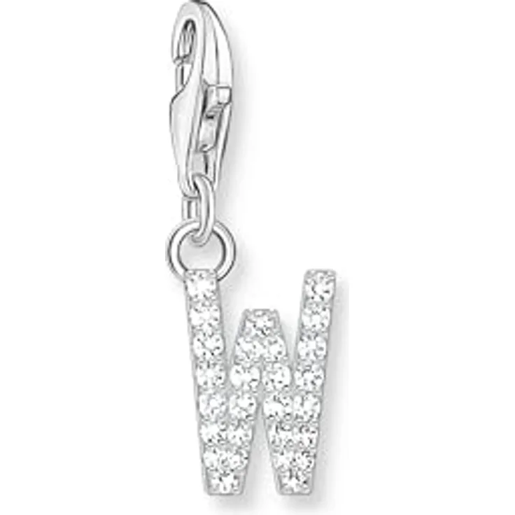 THOMAS SABO Charm-Anhänger Buchstabe W, 925er Sterlingsilber mit weißen Steinen, für Charm Armbänder und Ketten