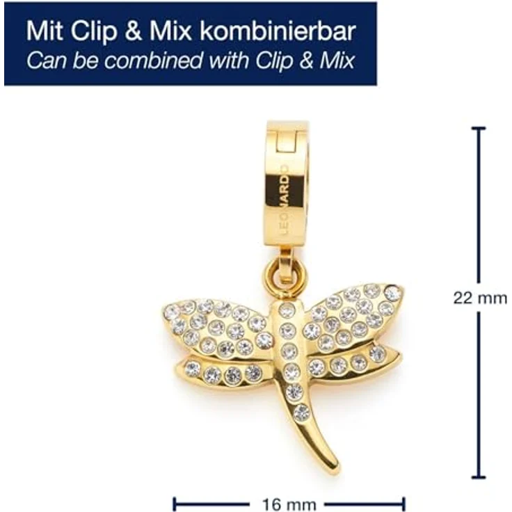 JEWELS BY LEONARDO Clip & Mix Anhänger Elisabeth, goldfarbener Edelstahl Ketten-Anhänger mit stilisierter Libelle und Pavé-Besatz, Geschenk für Frauen, 024964 – Bild 2