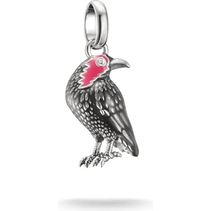 THOMAS SABO Charm-Einhänger Wednesday Krähen-Design-Charm - Connect, mit Zirkonia (synth), aus recyceltem Silber 925, schwarz-magentafarben