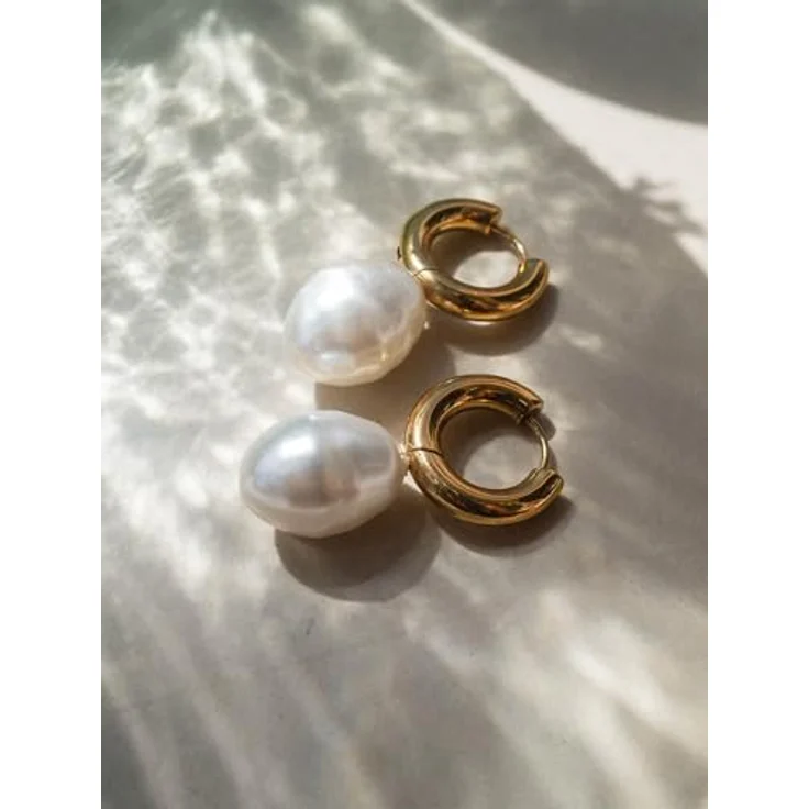 Purelei Seaside Creolen Damen Ohrringe, 10 mm Edelstahl Creolen mit schimmernden Muschelperlen, Gold/Silber/Roségold, maritimer Schmuck für Damen – Bild 4