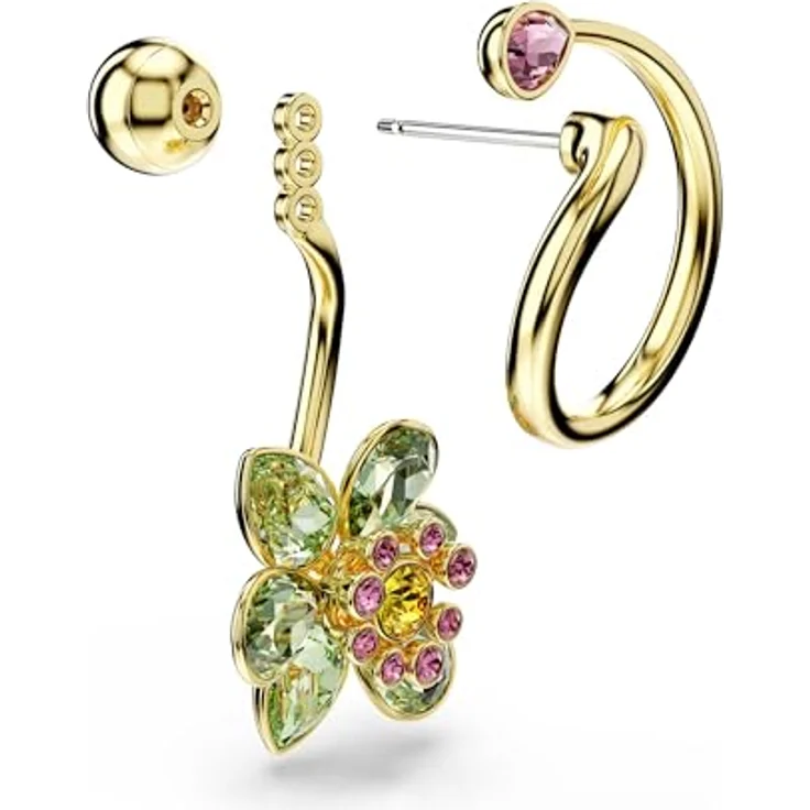 Swarovski Idyllia Drop-Ohrhänger, Vergoldete und Mehrfarbige Ohrringe mit Blütenmotiv und Swarovski Kristallen, 3.5 x 1.7 cm – Bild 3