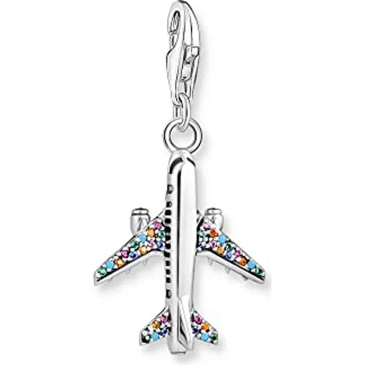 THOMAS SABO Charm-Anhänger mit buntem Flugzeug, recycletes 925 Sterlingsilber, Charm Club Anhänger mit Karabinerhaken – Bild 1