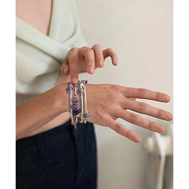 FULU AUTUMN Damen Boho Armband, mehrlagiges Silber Wickelarmband mit Natursteinen und Kristallchips, lila – Bild 4