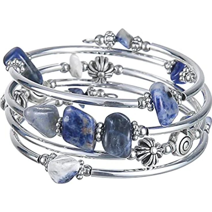 FULU AUTUMN Damen Boho Armband, mehrschichtiges Perlen Silber Wickelarmband, 19-Blue – Bild 1