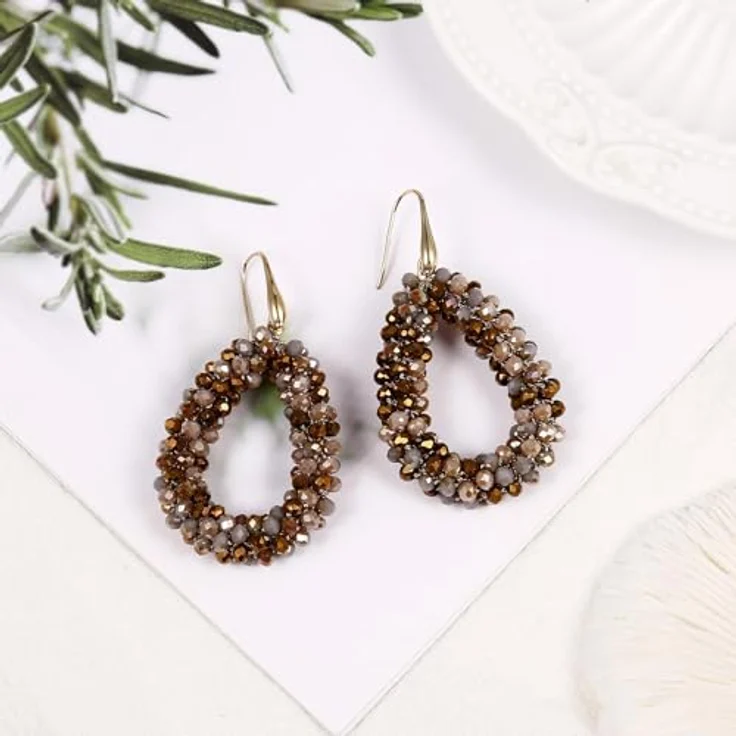 Elegance 11 designs Bronze Boho Hängeohrringe, tropfenförmige Reisperlen, leichte und hypoallergene Damenohrringe, eleganter Schmuck für jeden Anlass – Bild 5