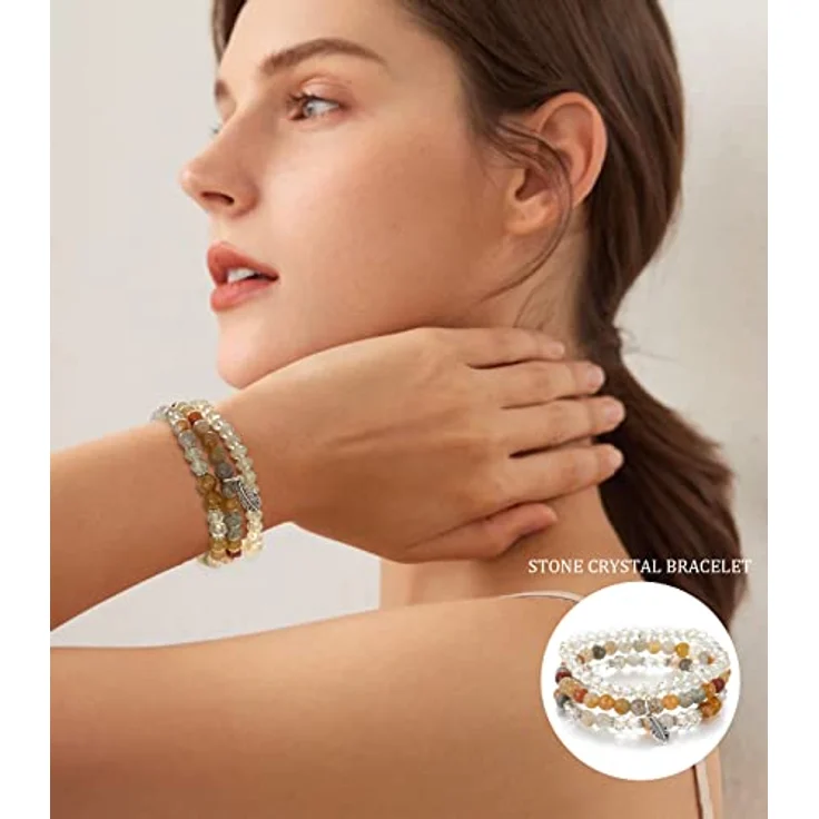FULU AUTUMN Perlenarmband Set, Mehrschichtiges Boho Damen Armband in Braun, Handgefertigt mit Naturstein und Kristall, Stretch Design, Ideal als Geburtstagsgeschenk für Frauen – Bild 4