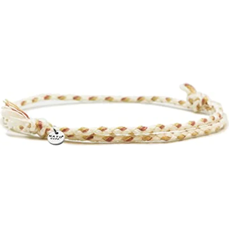 Nato Cuff Geflochtenes Baumwollarmband 2mm, Handgefertigt in Frankreich, Edelstahlmedaille 316L, Verstellbares Juwel für Herren und Damen, Beige – Bild 1