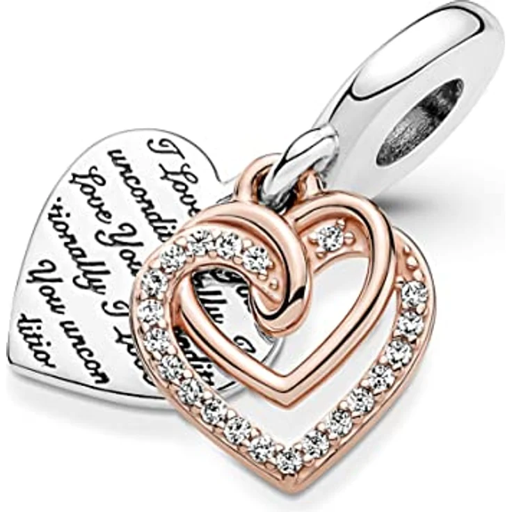 PANDORA ROSE Charm-Anhänger Verschlungene Herzen, Silber mit 14k rosévergoldet, Zirkonia, Gravur „I Love You Unconditionally“ – Bild 4