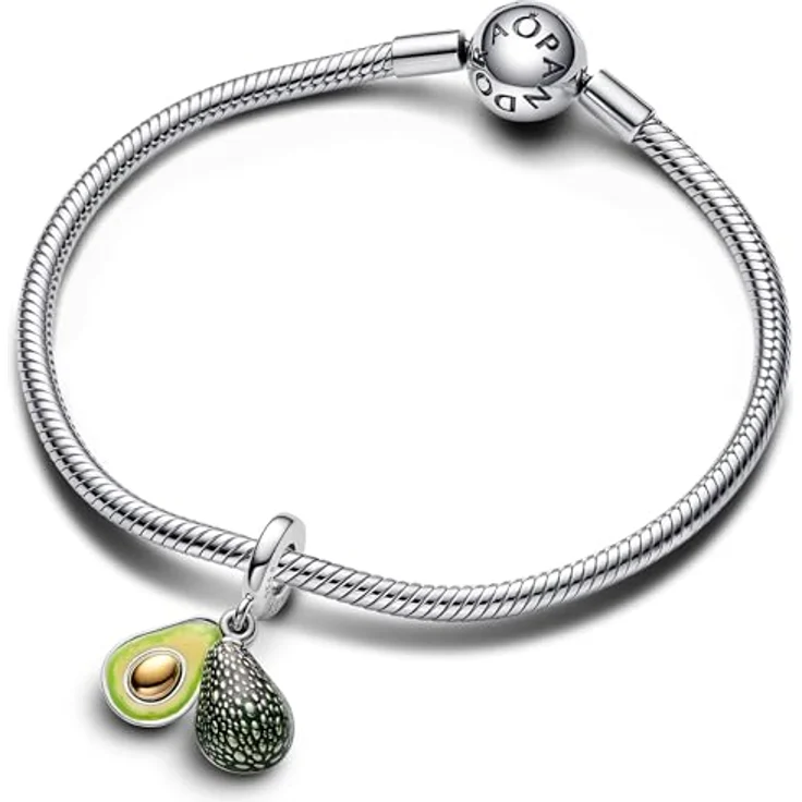 PANDORA Avocado Doppelter Charm-Anhänger, Sterling-Silber mit 14 Karat Vergoldung, handbemalt mit drei Grüntönen, kompatibel mit ME und Moments, Maße: 8 x 11,8 x 8,5 mm, 763405C01 – Bild 3
