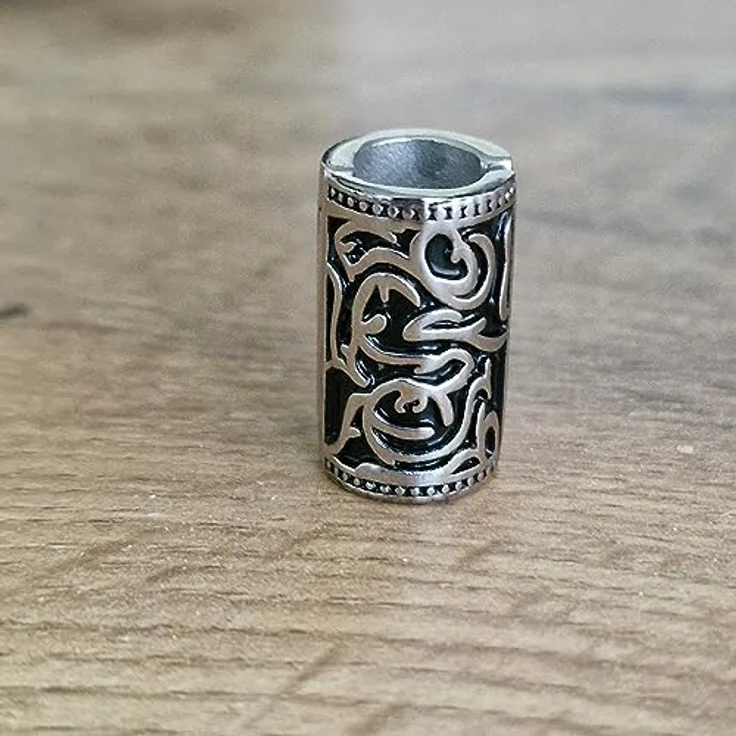 VALHALLA Wikinger Bartperle, 316L Edelstahl mit keltischen Mustern, 1 Stück, 8 mm Loch x 11 mm breit x 20 mm lang – Bild 3