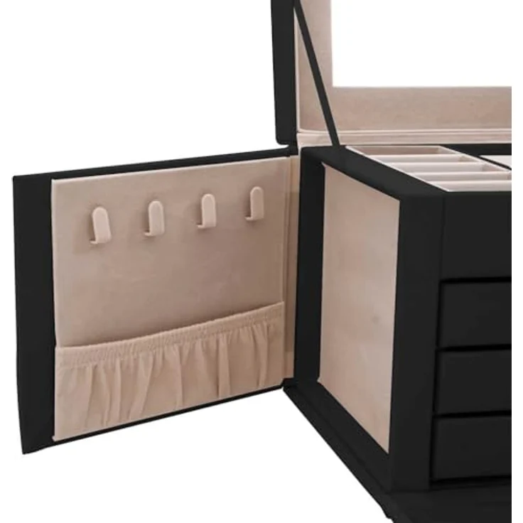 vidaXL Schmuckkästchen 4-Schichten mit Spiegel, Abschließbar, Schwarz, Schmuckorganizer mit Samtfutter, herausnehmbaren Trenner und sicherem Verschluss – Bild 5