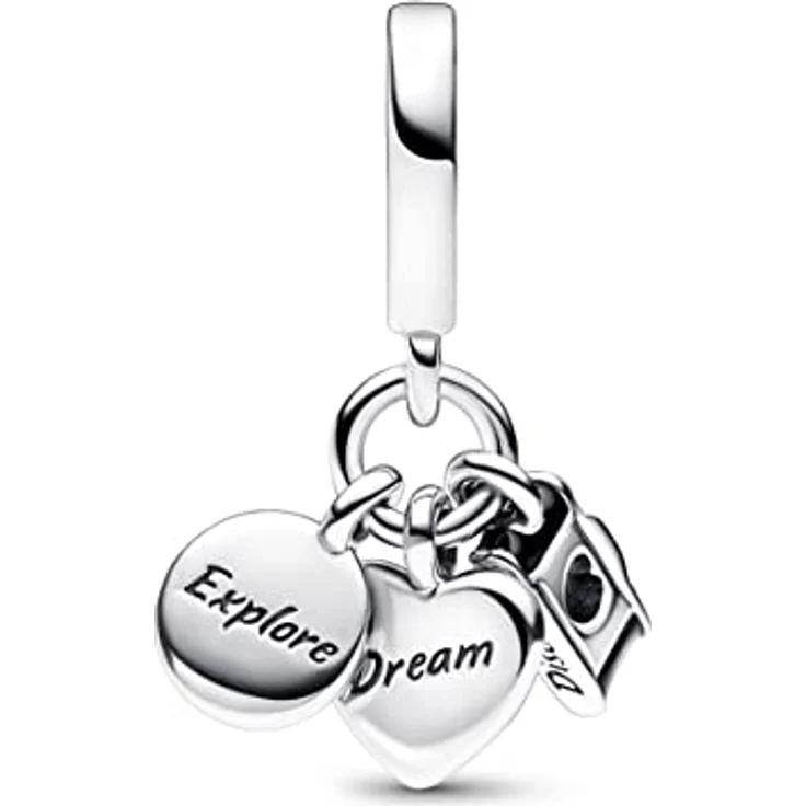 PANDORA Moments Kamera, Herz & Kompass Dreifacher Charm-Anhänger aus Sterling Silber, mit Cubic Zirkonia, für Moments Armbänder, 792703C01 – Bild 2