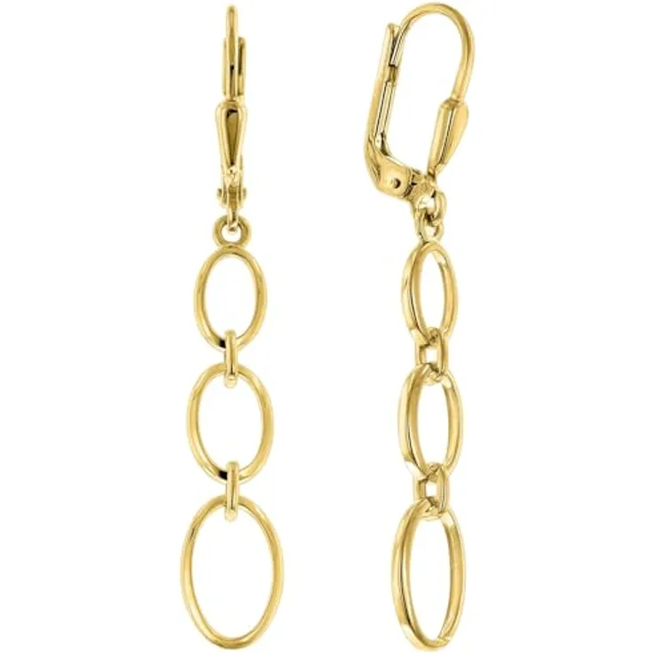 trendor Damen-Ohrringe 333 Gold Ohrhänger, modisches Design mit drei ovalen Ringen, 42 mm, inklusive Mikrofaser-Pflegetuch, elegante Geschenkidee