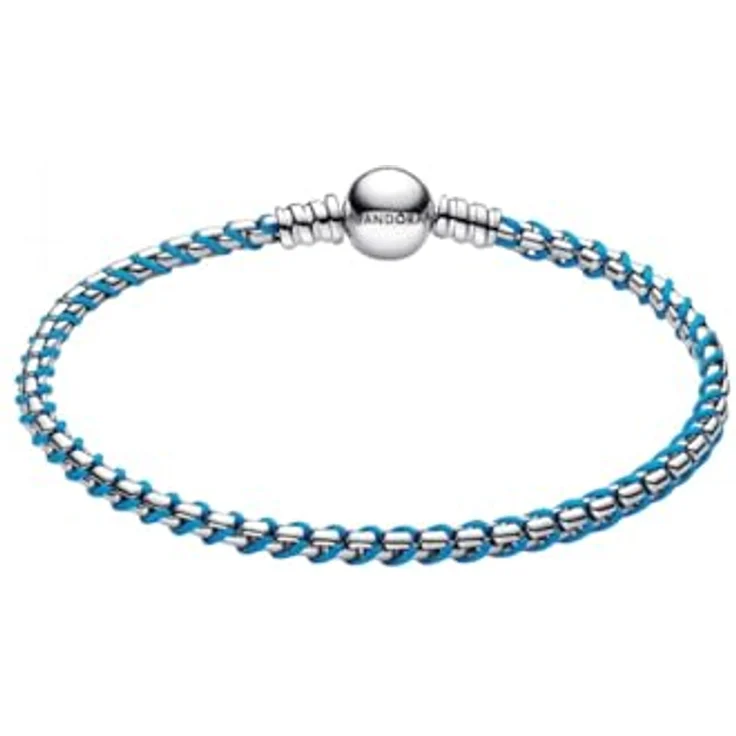 PANDORA Blaue Kordel Schlangen-Gliederarmband aus Sterling-Silber, Kombination aus Stoff und Metall, Moments Kollektion, 21 cm, 593816C01-21 – Bild 2