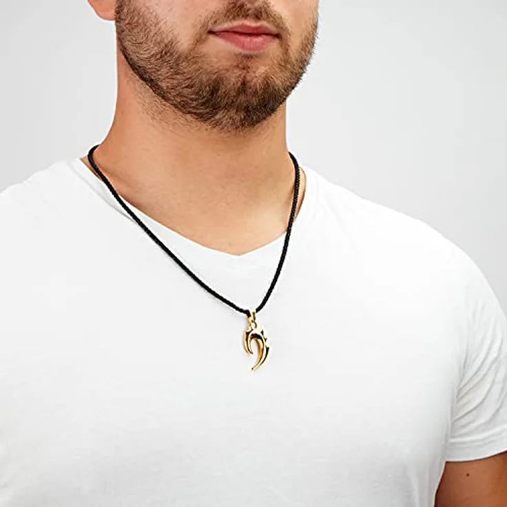 SERASAR Herren Lederkette mit Anhänger, 60 cm Gold Lederband aus Echtleder, Schmuckschachtel für Männer – Bild 3
