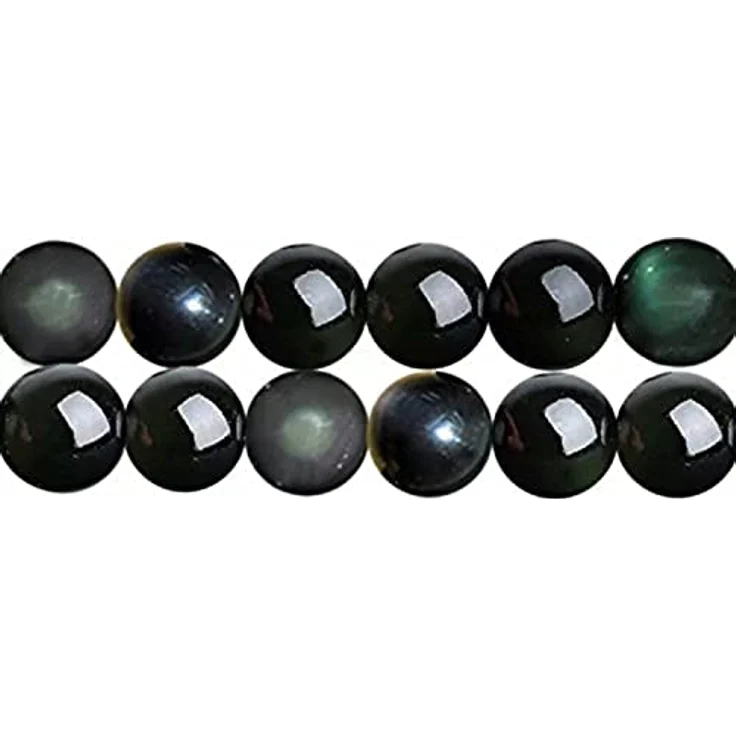 SKYBEADS Natürliche Schwarz Regenbogen Obsidian Perlen, 8mm zum Auffädeln, 38cm Strang mit ca. 48 Stück – Bild 1