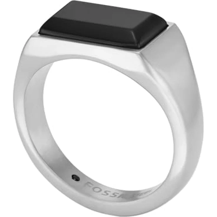 Fossil Herren-Siegelring All Stacked Up, Edelstahl mit schwarzem Achat, matt und glänzend, Größe 18-21, silberfarben – Bild 5
