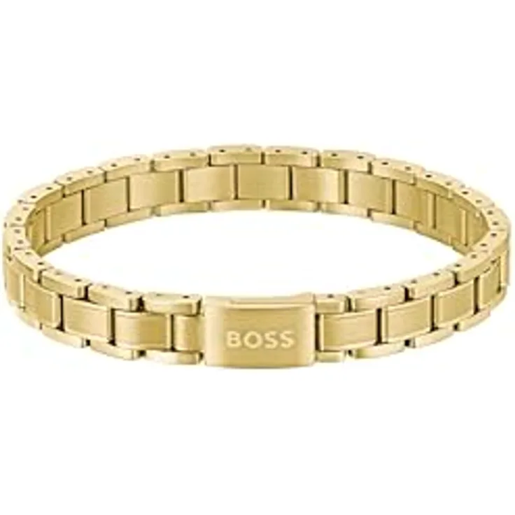 BOSS Jewelry Gliederarmband für Herren, Kollektion METAL LINK ESSENTIAL, Edelstahl mit IP-Beschichtung in Hellgelbgold, 210 mm, Magnetverschluss