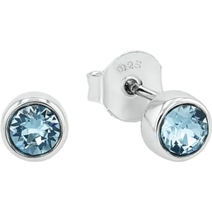 Amor Damen Ohrstecker 925er Sterling Silber mit Zirkonia (synth.) aus Kristallglas, 0,6 cm, Blau, in Schmuck Geschenk Box – Bild 1