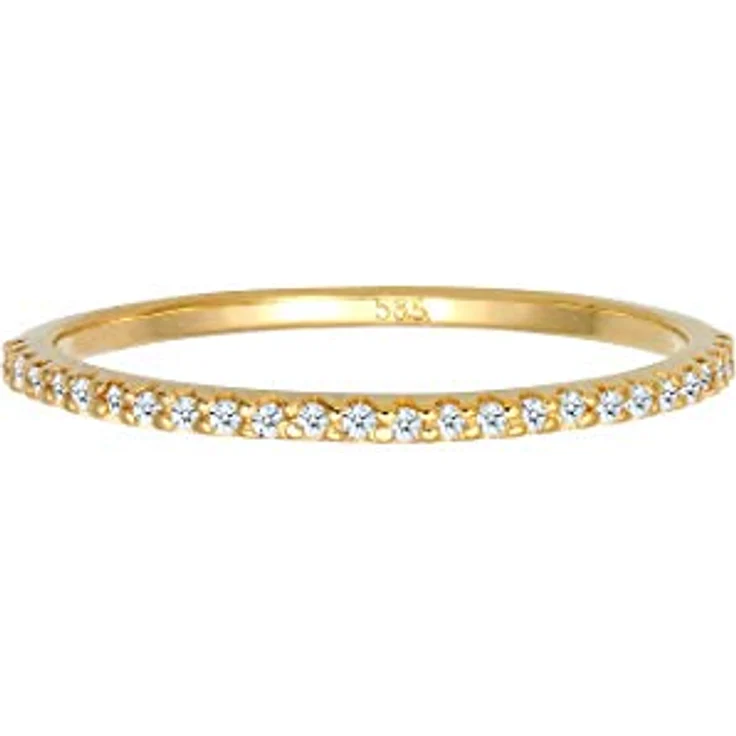 DIAMORE Elli DIAMONDS Ring Damen Geo Microsetting mit Diamant (0.125 ct.) in 585 Gelbgold, handgefertigter Echtschmuck – Bild 2