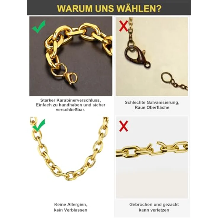 ChainsHouse Rolo Halskette Damen Gold, 66 cm lange 9 mm Edelstahl Ankerkette ohne Anhänger, antiallergen, für Muttertag und besondere Anlässe – Bild 5