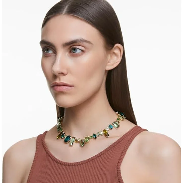 Swarovski Gema Halskette, Verschiedene Schliffe, Grün, 18K goldbeschichtet, Boho-Style mit Karabinerverschluss – Bild 5