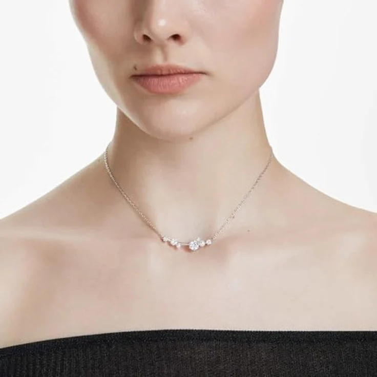Swarovski Constella Halskette, Rhodinierte Damenhalskette mit Kristallperlen und Zirkonia, Länge: 38-48 cm, inklusive Kugelschiebeverschluss – Bild 5