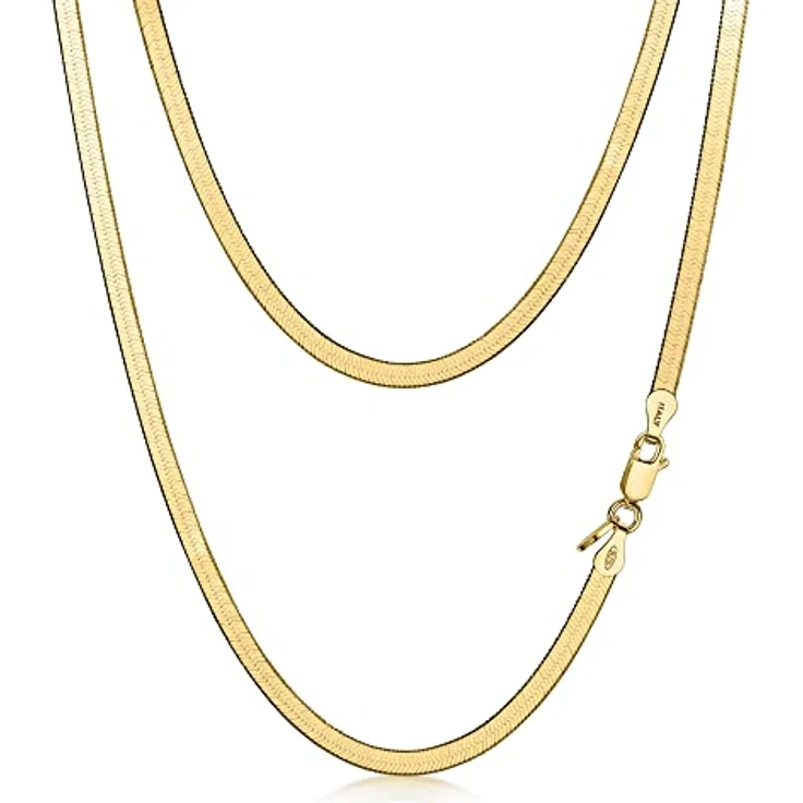 Amberta Damen Flache Schlangen Halskette, 925 Sterling Silber 18K Vergoldet, 3 mm, 45 cm – Bild 1