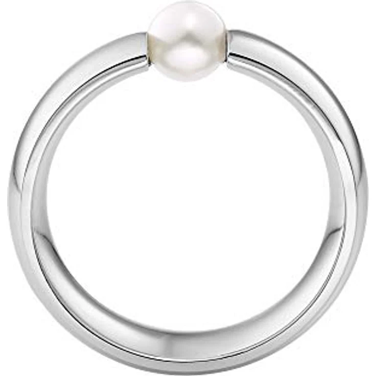 Heideman Damenring Edelstahl silberfarbend poliert mit weißer 6mm Perle, eleganter Brautschmuck – Bild 3