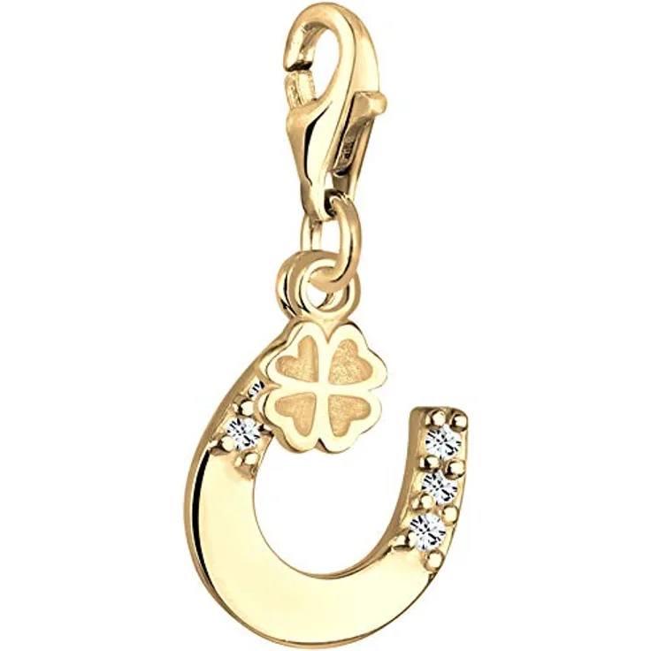 Nenalina Charm Anhänger Hufeisen, goldfarbener Karabiner aus 925 Sterling Silber für Bettelarmband, 0403790419